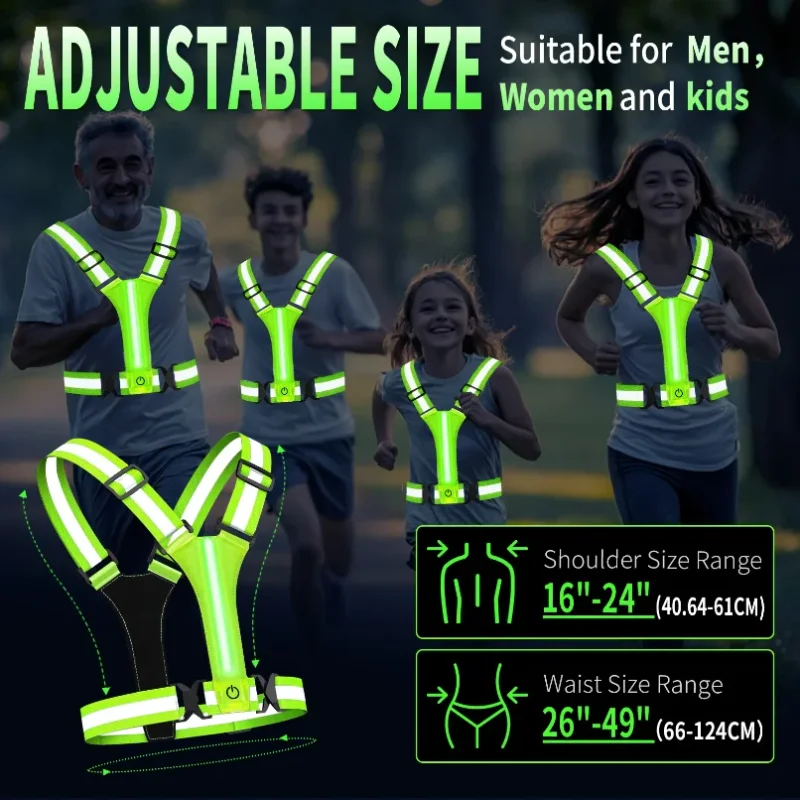LED 러닝 조끼 USB 충전식 반사 발광 스트랩 높은 가시성 야간 러닝 라이딩 의류 탄성 밴드