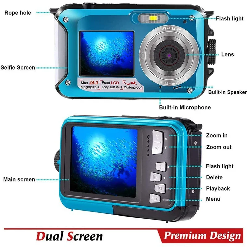 Action Camera Ultra 1080PHD 60fps 24MP Waterproof Camera Shockproof Underwater Camera 2.7inch Recording Cameras Sport Camera 3