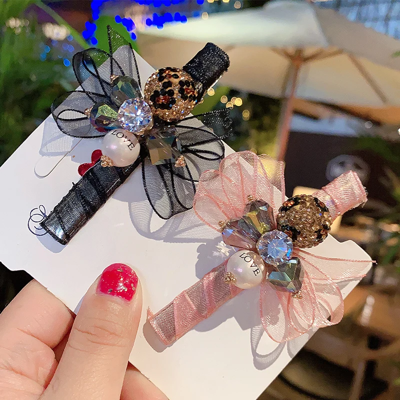 Lace Bowknot Bees Alloy Hairclips Women Pearl Elegant BB Clips Luxury Rhinestone 5 Colors Fashion Hair Accessories Barrettes