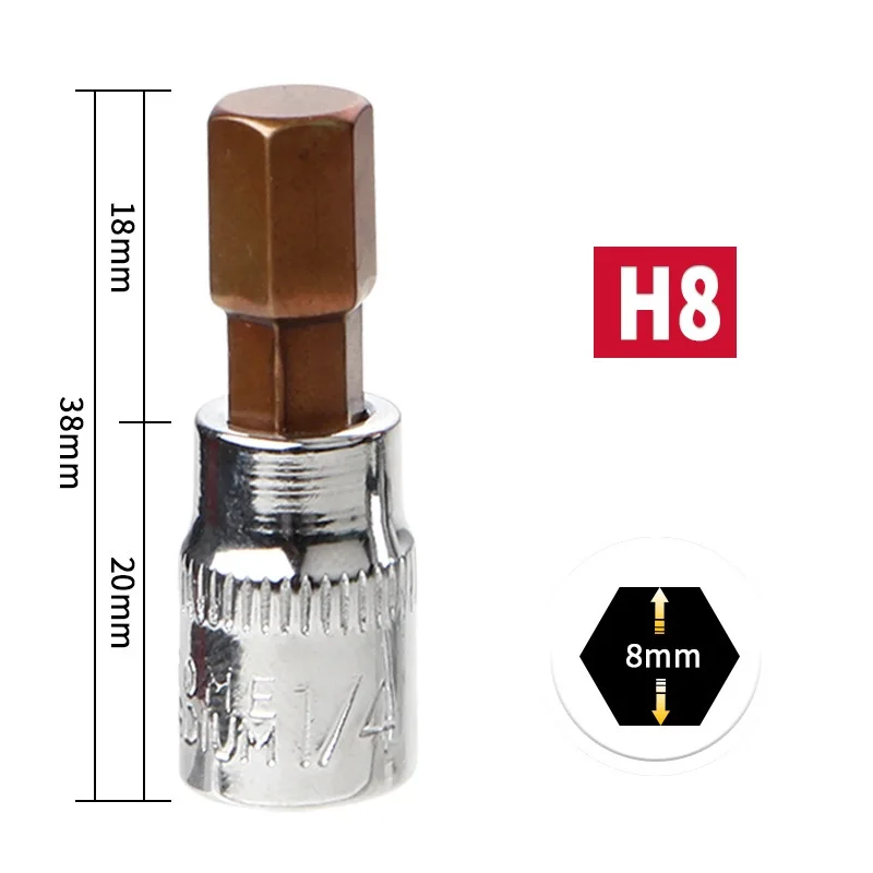 Description Picture 6 of item1/4 Inch Drive Hex Allen Socket Bit Set 3mm 4mm 5mm 6mm 7mm 8mm Screwdriver Bits Hand Tools H3 H4 H5 H6 H7 H8 1/5pcs
