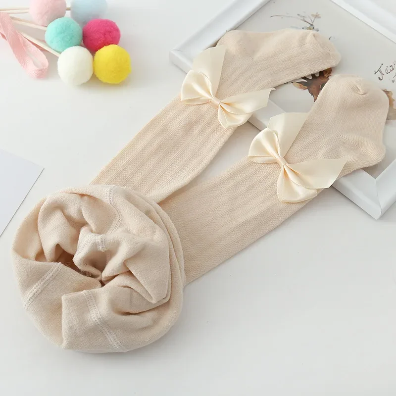 Summer Girls Pantyhose Soft Cotton Breathable Mesh Bow Tie Decor Tights Stockings Princess Babys Kids Anti-mosquito Leggings kids pantyhose,toddler tights,kids leggings