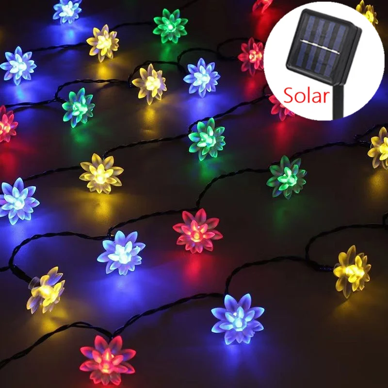 

Lotus Solar Lights String LED Outdoors Cherry Blossoms String Lights Wedding Party Christams Garden Fairy Home Patio Decoration