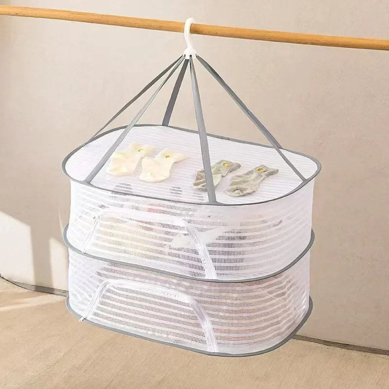 Multifunctional Portable Foldable Muti-layer Hanging Drying Net for Dry Goods Vegetable Fruit Herbs Clothing Non-toxic Polyester 4