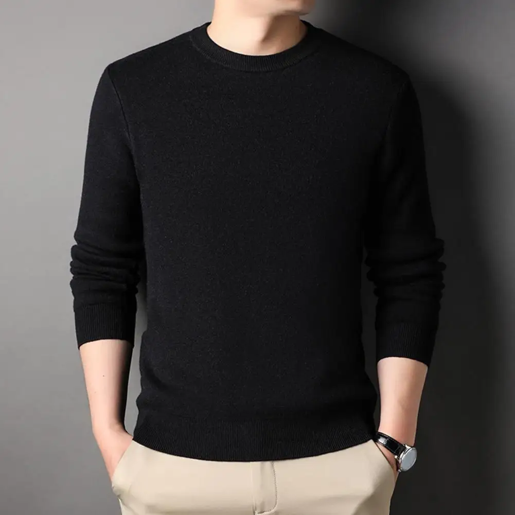 

Men Sweater Stylish Cozy Men's Business Sweaters Soft Knitted Round Neck Slim Fit Anti-shrink for Fall Winter Seasons Ribbed Hem
