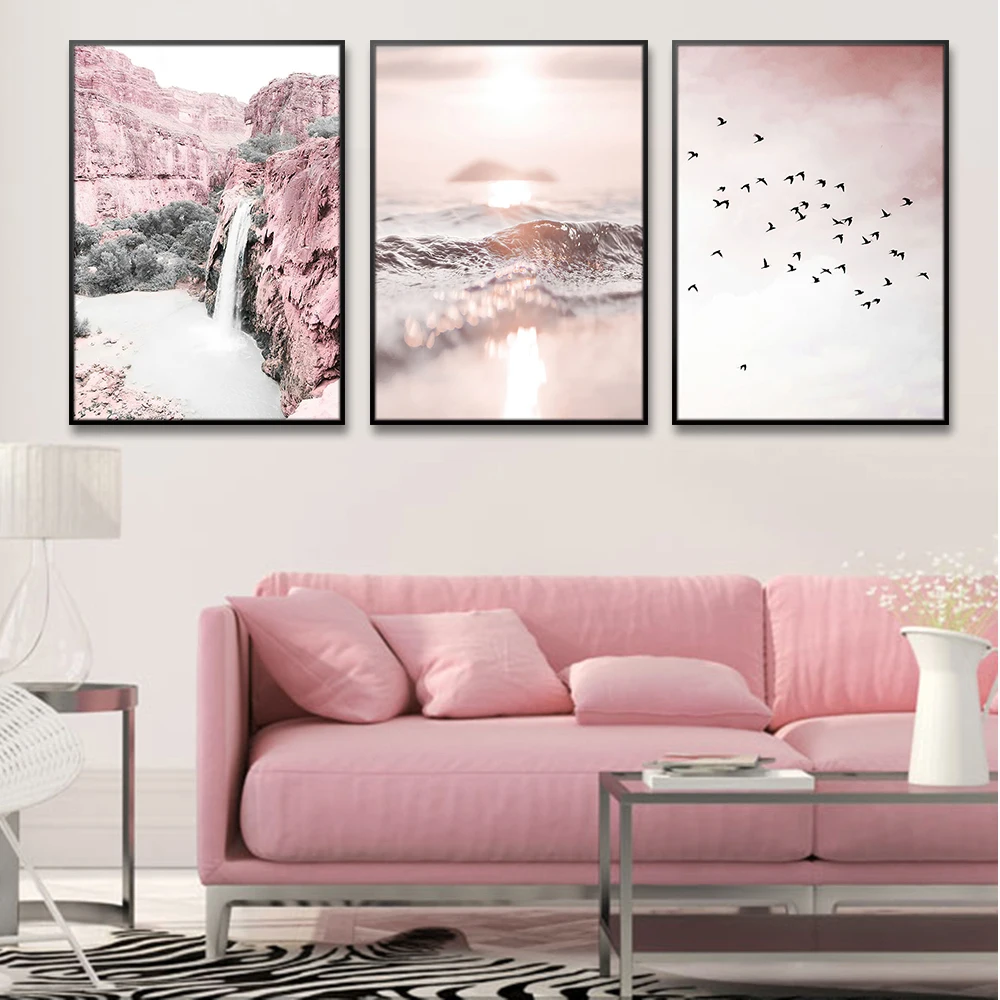 Pink Art Mountain Sunset Landscape Canvas Poster Stampe Senza Cornice Arte Minimalista Estetica Wall Art Decor Picture Painting