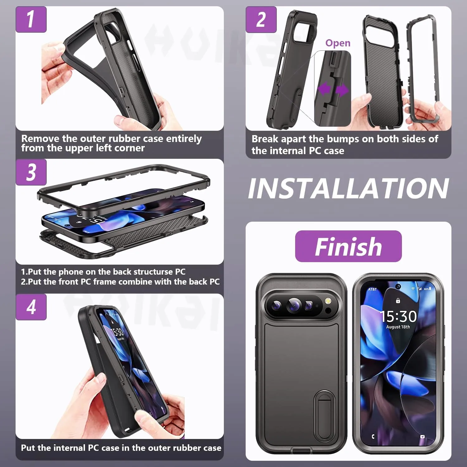 Rugged Shockproof Kickstand Case - Full Body 3-in-1 Anti-Scratch Protection
