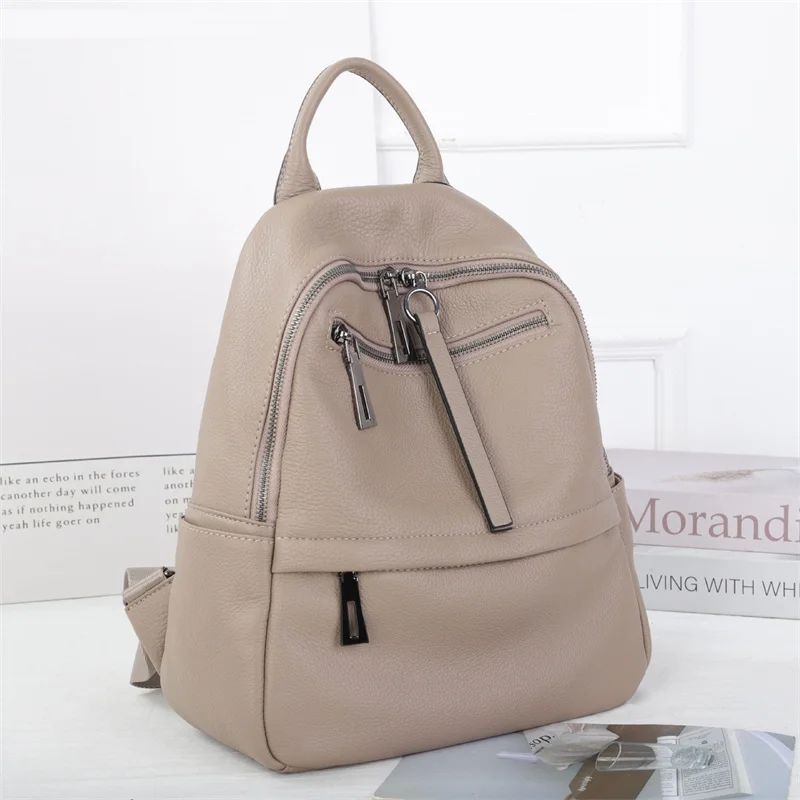 Casual Genuine Leather Backpack Women Ladies Real Cow Leather Satchels Fashionable Girls Travel Shouder Bag