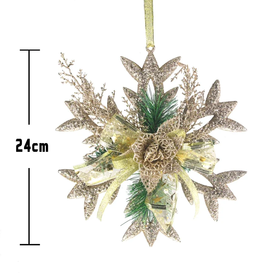 

Рождественские украшения 24 см липкая пудра сосновая игла лук цветок Снежинка оконная стойка настенное украшение