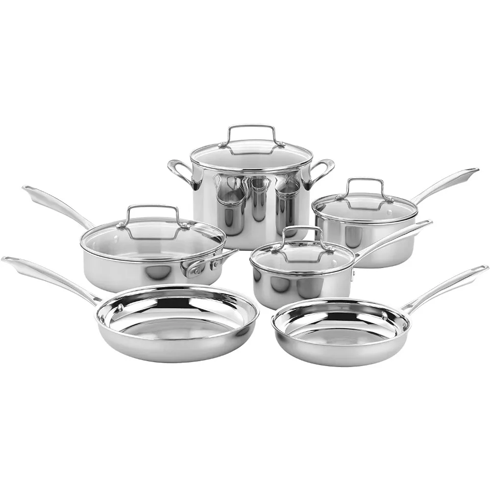 

Classic Pots & Pans Set, 10 pcs Cookware Set with Saucepans, Saute pans, & Skillets- Tapered Rims for Drip Free Pouring