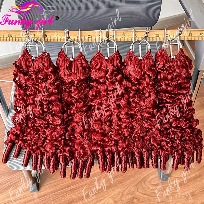 99J Burgundy Feather Crochet Hair 100% Human Hair Burmese Curly Human Crochet Hair For Women 300g Pre-Separated Feather Crochet 4