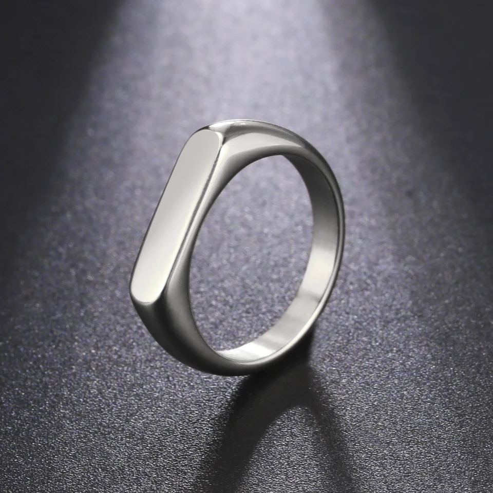 555Jewelry Stainless Steel Solid Signet Ring For Men - High Polish Round Design, No Gemstone, Sizes 8-12