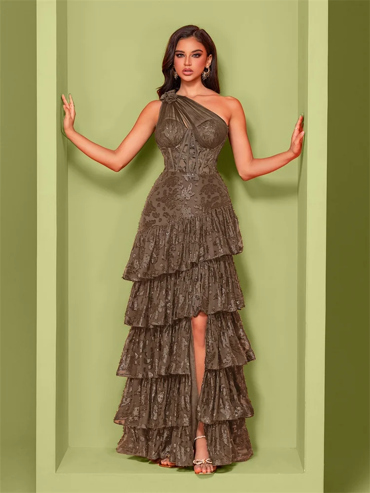 فستان سهرة فاخر بتصميم كتف مائل وتطريز ترتر، فستان حورية البحر أنيق طويل للحفلات والكوكتيل والمناسبات الرسمية