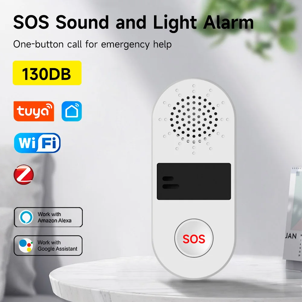 Tuya Wifi Alarm Security SOS Alarm Wireless 130dB Sound System Smart Voice Light APP Remote Control Smart Life Device emergency alarm button