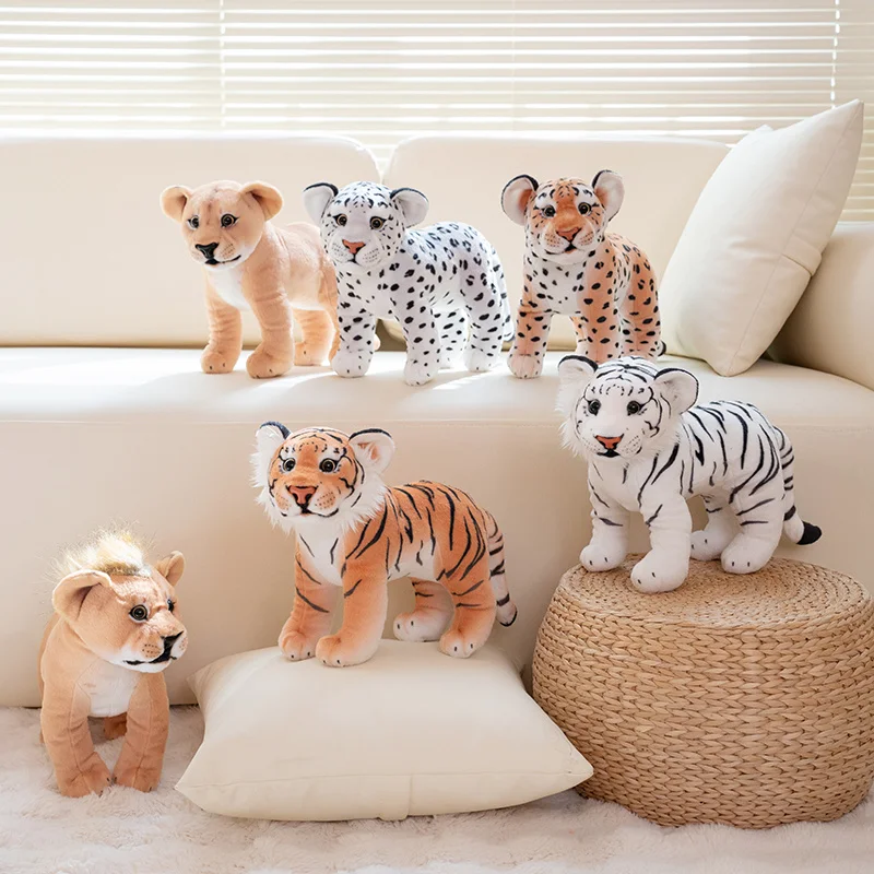 30cm Simulation Stand Lion Tiger Leopard Plush Toys Home Decor