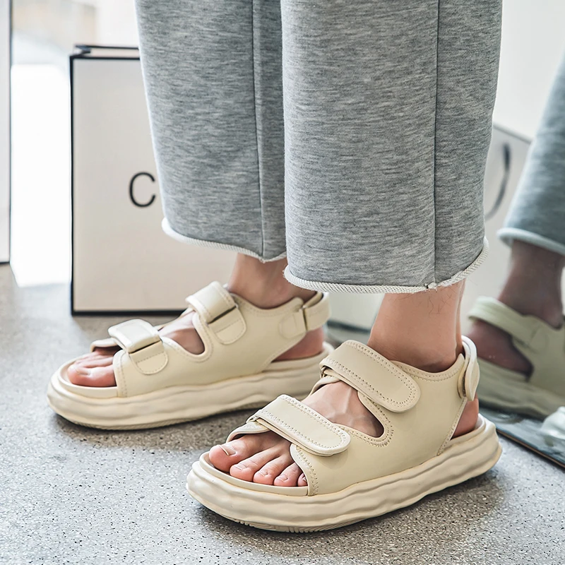 

Сандалии мужские ручной работы, модные мягкие Нескользящие босоножки, пляжная обувь на платформе для походов, в японском и корейском стиле, лето