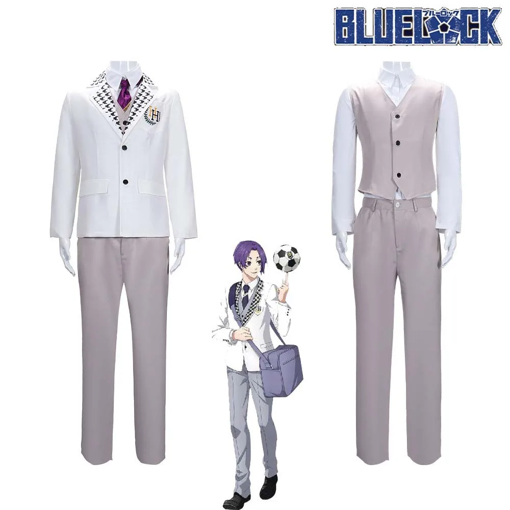 

Anime BLUE LOCK BLUELOCK Reo Mikage Cosplay Costume Episode Nagi DK School Uniform Halloween Adult Man Woman White Suit