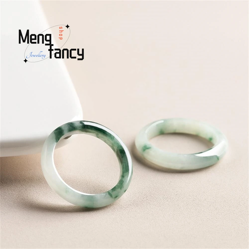 Natural Myanmar A-goods Jadeite Glutinous Seed Floating Flower Ring For Men Women Lovers Jewelry Wedding Souvenir