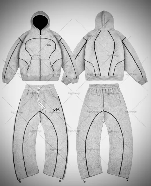 fashion High street hip hop new Y2k men clothing set retro trend casual sportswear personality pattern design loose sweatpants 1