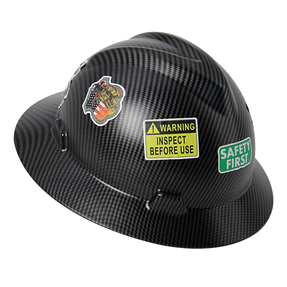 Full Brim Safety Helmet Construction Work Cap Lightweight ABS Protective Hard Hat ANSI Hard Hat w/ 50Pcs Waterproof DIY Stickers
