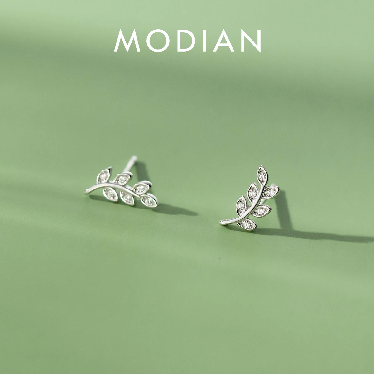 Modian 새로운  925 눈부신 지르콘 지점 여성을위한 스터드 귀걸이 식물 귀 스터드 한국 스타일 파인 쥬얼리