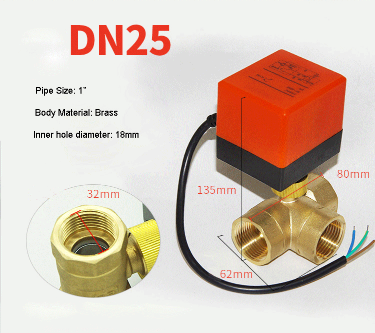 1/2 ''3/4'' 1 ''1-1/4'' 3-Wege-Kugelhahn 3-Draht 2-Draht elektrische Kugel hähne vom Typ t für Wasser gas flüssigkeit – Detail 6
