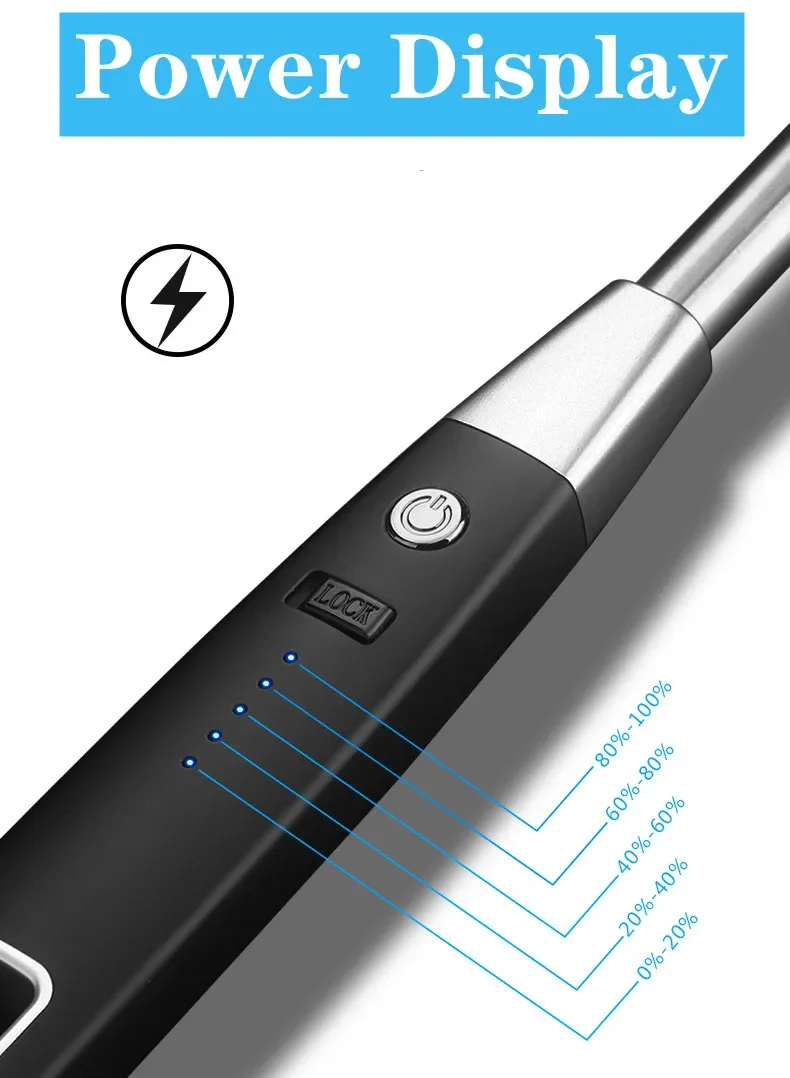 Description Picture 6 of itemMetal Hook Electric Arc USB Lighter Windproof Scented Candle Kitchen Gas Stove Tool Power Display Pulse Flameless Ignition Gun