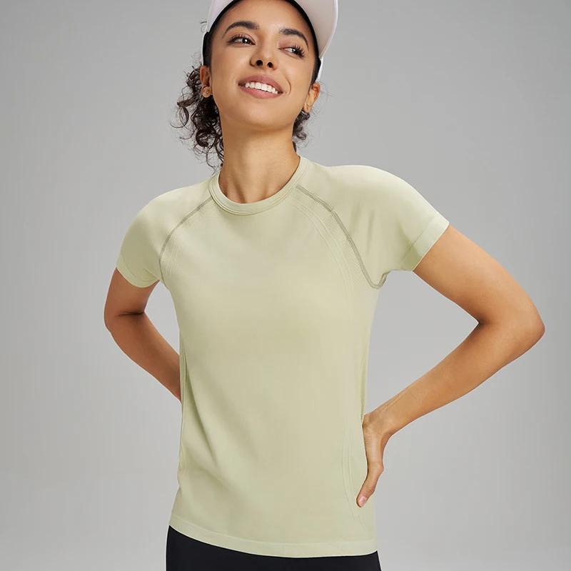 Ten Color Quick Dry Sports Short Sleeve T-Shirt Women's Sweatshirt Breathable Fitness Clothing Solid Color Yoga Short Sleeve Top 3