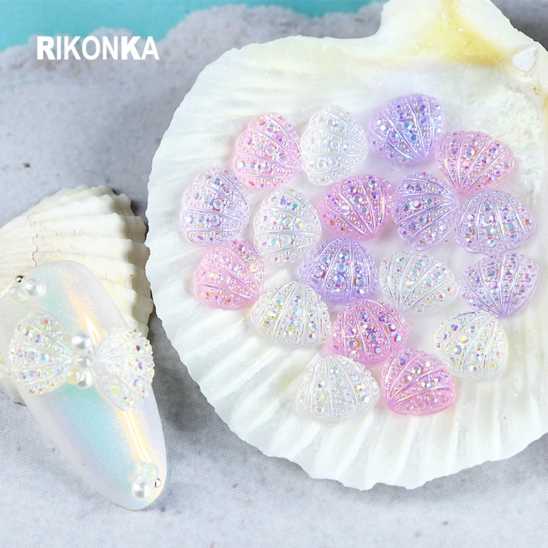 

Summer Ocean Style Abalone Shell AB Nail Art Decoration Kit For Manicure Colorful Aurora Resin Parts DIY Polish Nail Accessories