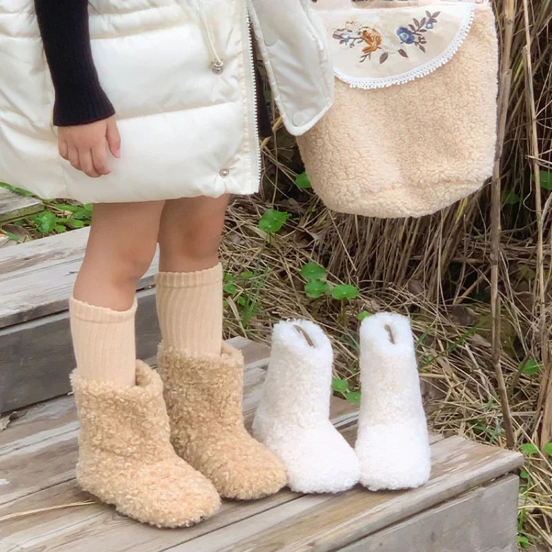 Hot Sale Children's Plush Boots Winter Causal Girls Outdoor Ankle Cotton Boots Simple Round-toe Kids Fashion Furry Short Boots