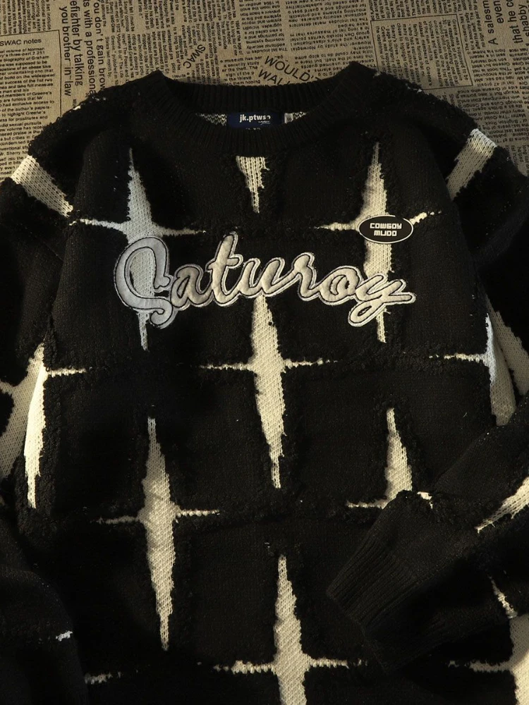 

Vintage Womens Clothing Star Sweater Cardigan Oversize Women's Korean Fashion Loose Y2k High Street Knitting Knitwears