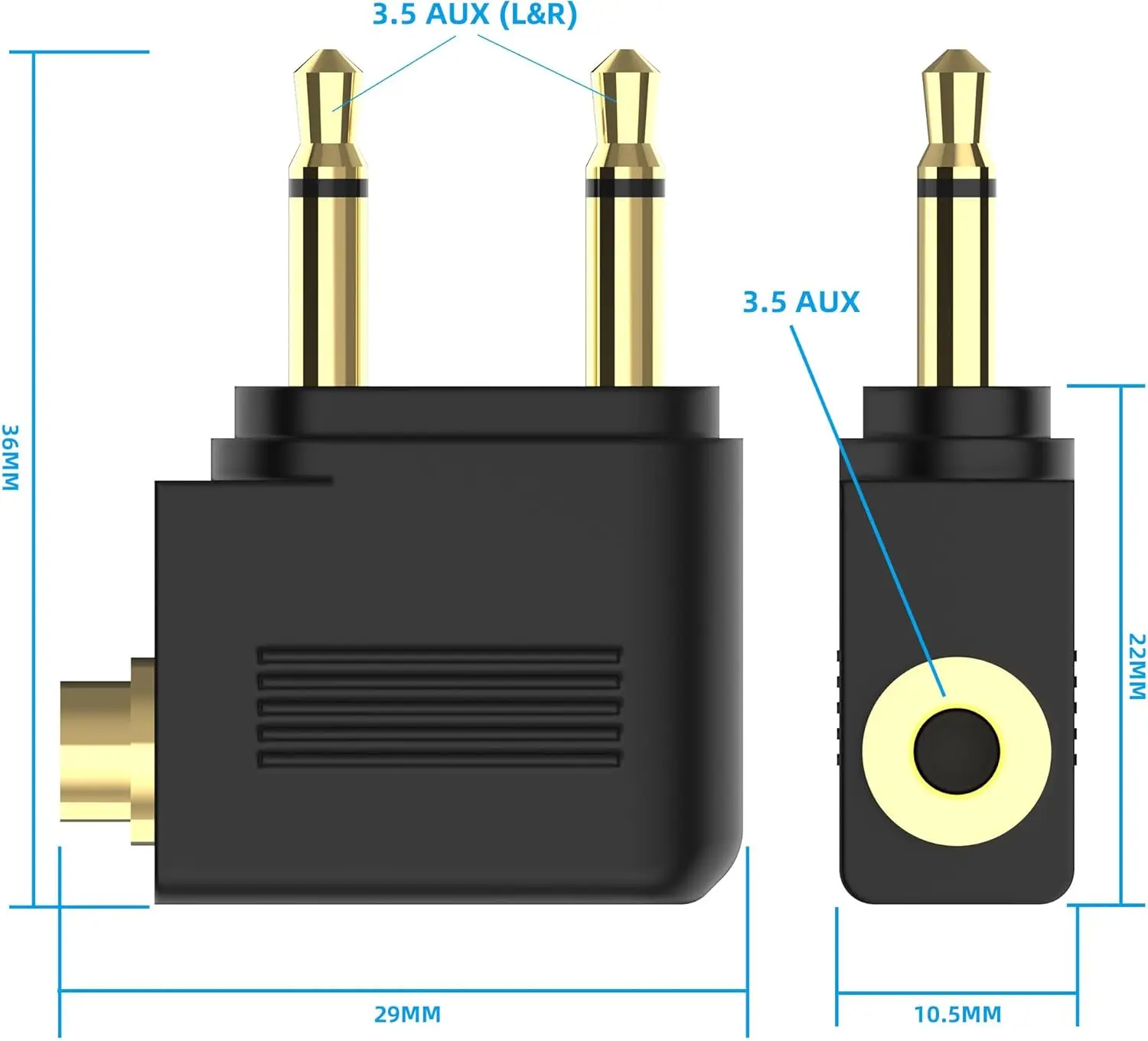 In-Flight Entertainment Headphone Adapter - Dual 3.5mm to Single 3.5mm Converter Plug