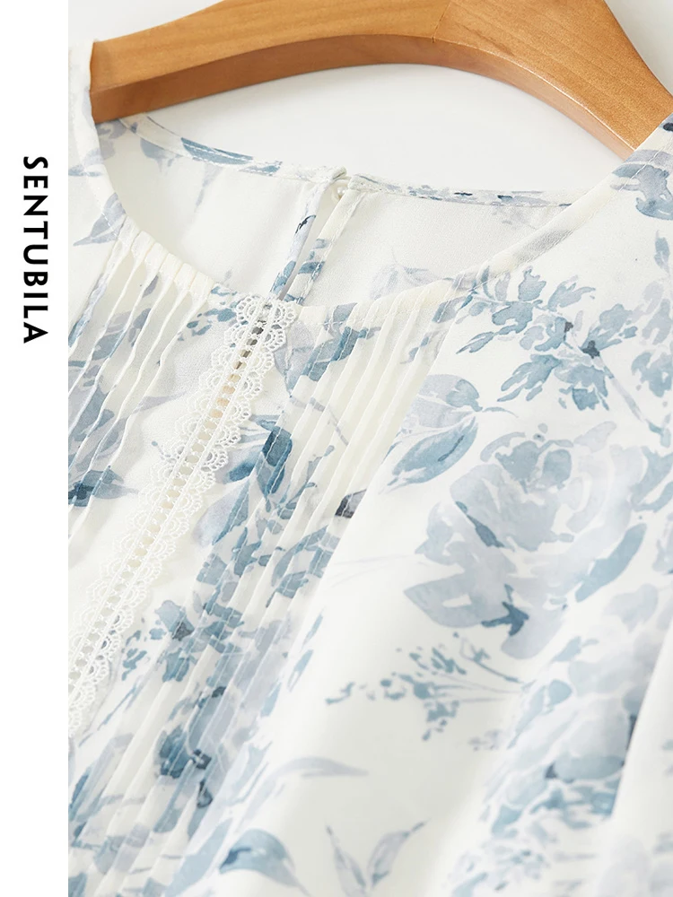 SENTUBILA 2 Piece Printed Chiffon Blouse and Camisole Top Women 2024 Chinese Style Fashion Hollow Out Straight Shirt 141V53011