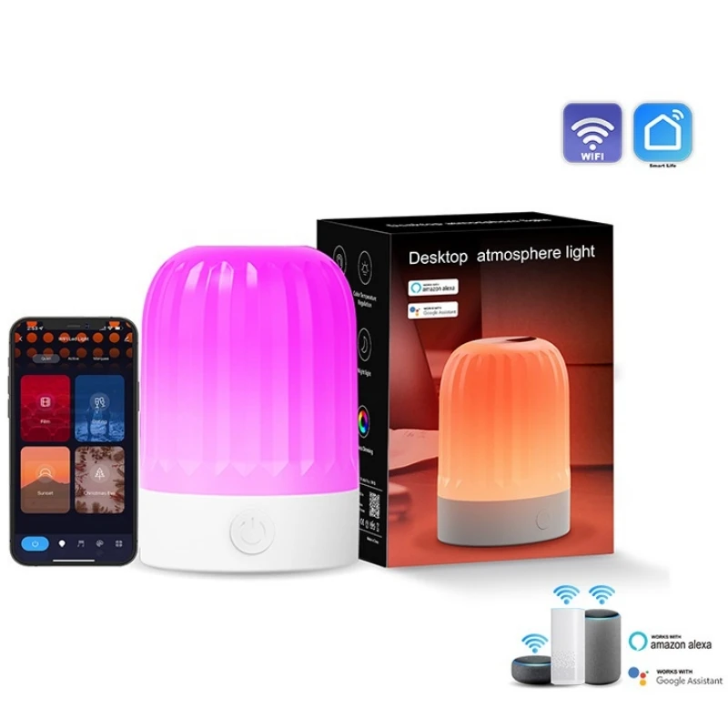 

Портативная приглушаемая Светодиодная настольная лампа, прикроватные светильники RGBW с поддержкой Bluetooth и приложения, умные ночники для детей, работает с Alexa и Google Assistant