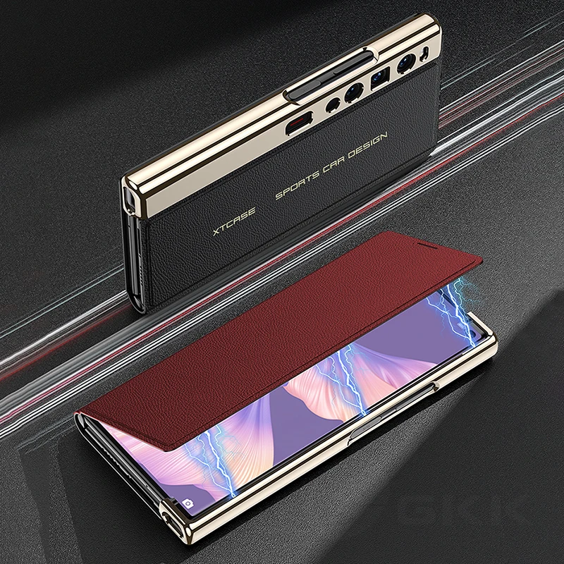 Original Case For Huawei Mate XS 2 Luxury Plating Painted Leather Magnetic Fold