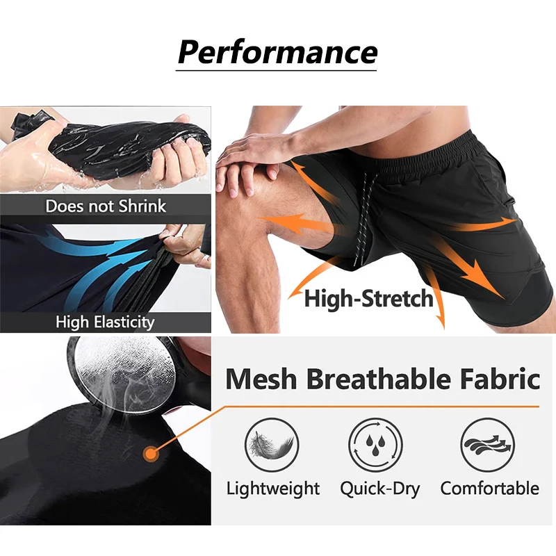 Men Anime Shorts 2 In 1 Bilayer Casual Sport Shorts Quick Dry Running Jogging Performance Shorts Summer 4