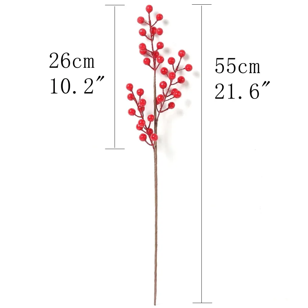 Künstlicher roter Beerenstrauß, Weihnachtsdekoration, künstliche Blume für Heimdekoration, Weihnachtsbaum, Navidad, Neujahr 2024, Ornamente, Zubehör – Detail 7