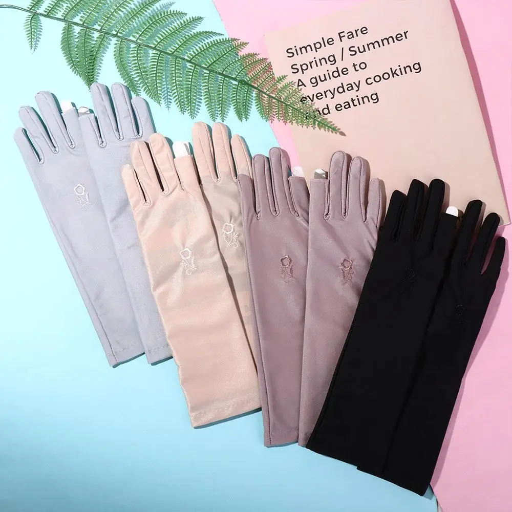 

Long-sleeved Glove Touch Screen Outdoor Sport Ice Silk Mittens Women's Flower Gloves Sun Protection Cover Sunscreen