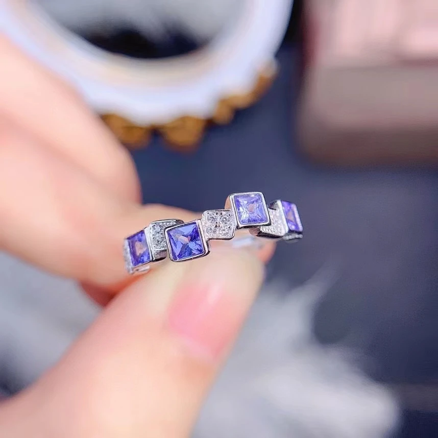

Vintage Popular Natural Tanzanite Ring 925 Sterling Silver Inlaid Women's Gemstones Ring Bridal Wedding Engagement Party Gift