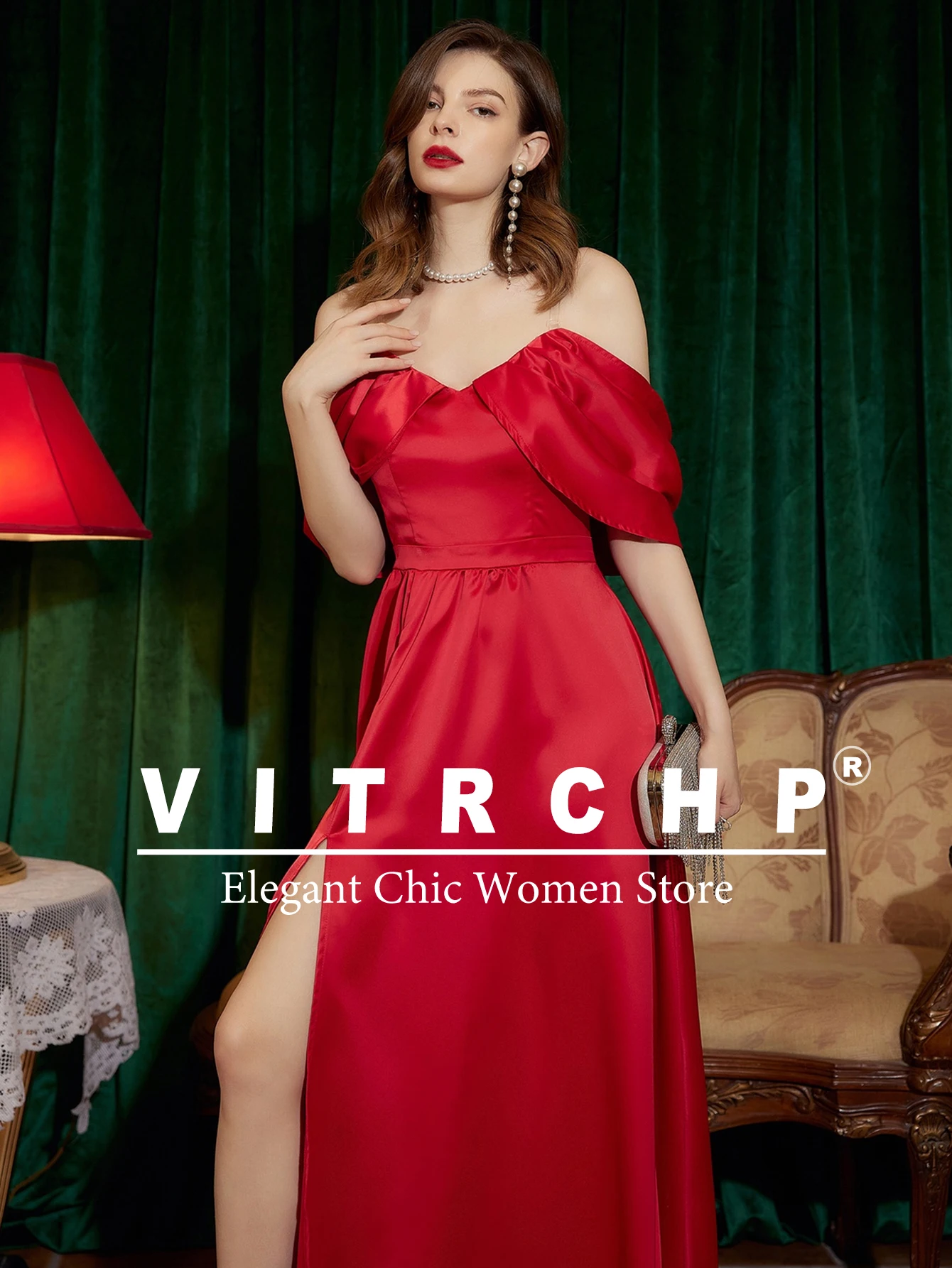 Satin Prom Dresses Women Off The Shoulder Evening Party Gown Side Slit Long Dress Evening dresses