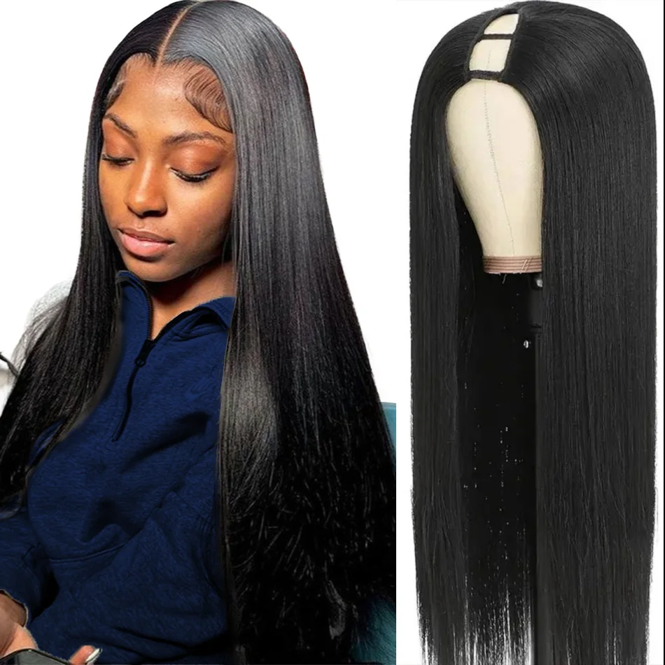 Glueless v part wig human hair Wigs 220 density 30 inch straight human ...