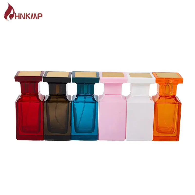 유리 리필 나선형 두꺼운 바닥 사각형 유리 무화기 향수병, 화장품 빈 스프레이 병 용기, 50ml