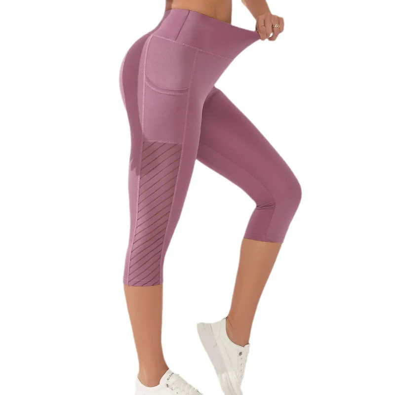 Sport Shorts Cropped Pants Female Fitness Nudity High Waist Hip Lift Running Yoga Side Pockets Tights Quick Dry Gym Sportswear sports shorts,sports pants,female tights