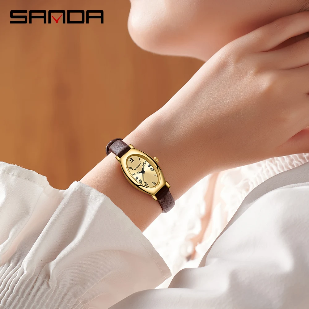 Sanda 1123 New Arrival Elegant Design Roman Number Square Dial Waterproof Quartz Movement Business Women Analog Wrist Watch 2023