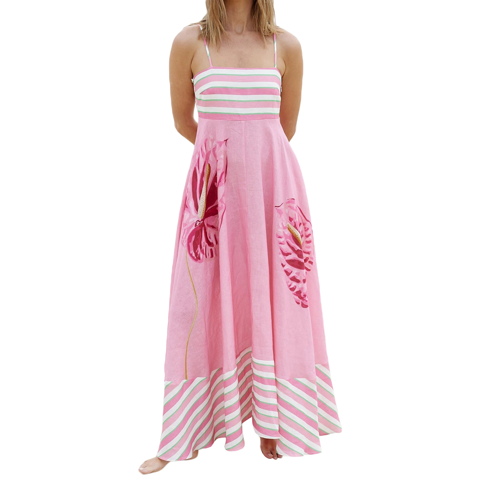 Striped Backless Summer Dress Women's Striped Maxi Dress - Sleeveless  Backless Boho Beach Dress Vertical Striped Dress