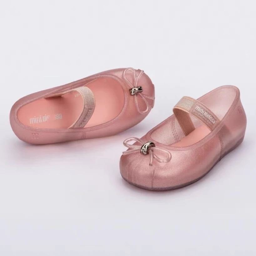 Mini Melissa Brand Children's Jelly Shoes Autumn Baby Kids Thin Bow Ballet Flat Shoes Girls Non-slip Soft Sole Beach Shoes 3