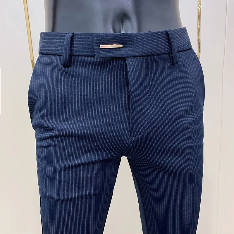 Men Striped Suit Pants Elegant Skinny Fit Office Business Slim Fit Dress Ankle Trousers stretch pants business pants suit pants men pants