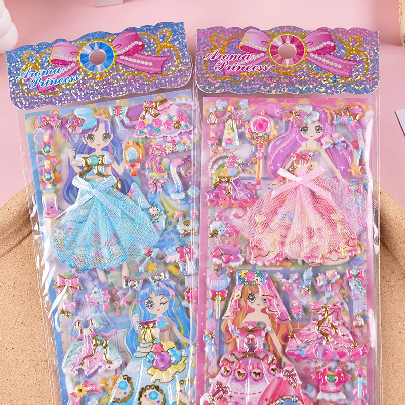 Kawaii 3D Double Layer Princess Change Gilding Skirt Dress Stickers Scrapbooking Diy Journal Stationery Sticker Gift Prizes Kids