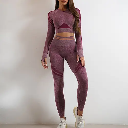 2Pcs Women Autumn Winter Seamless Yoga Set Workout Clothes Long Sleeve Gym Crop Peach Top High Waist Leggings Fitness Sport Suit - Image 13