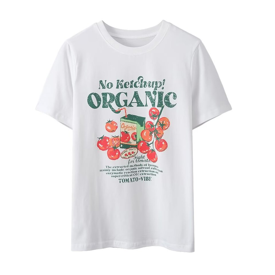 PB&ZA2025 New Summer Women's Fashion Casual Contrast Color Print Round Neck Short Sleeve T-shirt Commuting All-match