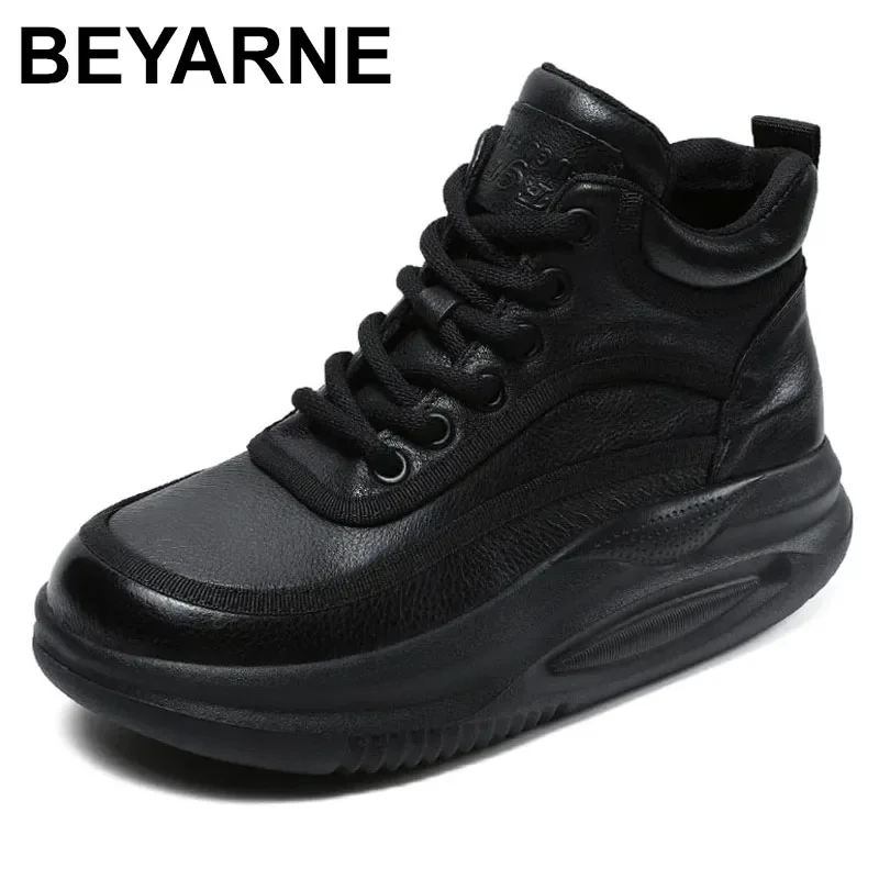 

2024 Winter Women Platform Short Ankle Boots Autumn Lace-Up Genuine Leather Thick Sole Boots High Top Casual Sneakers